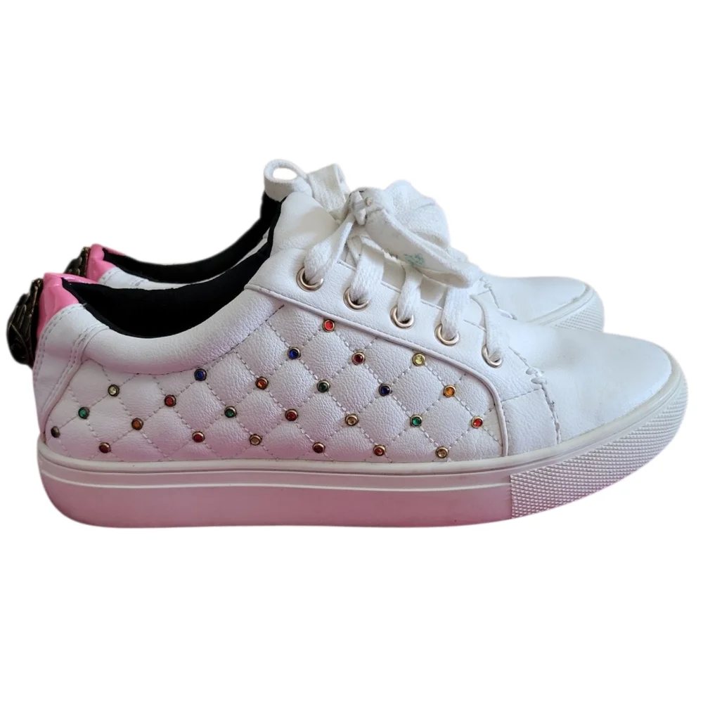 Kurt Geiger Ludo Metal Bird Embellished White Leather Sneakers Bejeweled Shoes 6